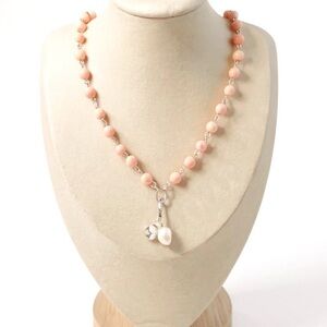Elegant Genuine Natural Vintage Pink Necklace with Charms